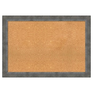 Forged Pewter Wood Framed Natural Corkboard 40 in. x 28 in. Bulletin Board Memo Board