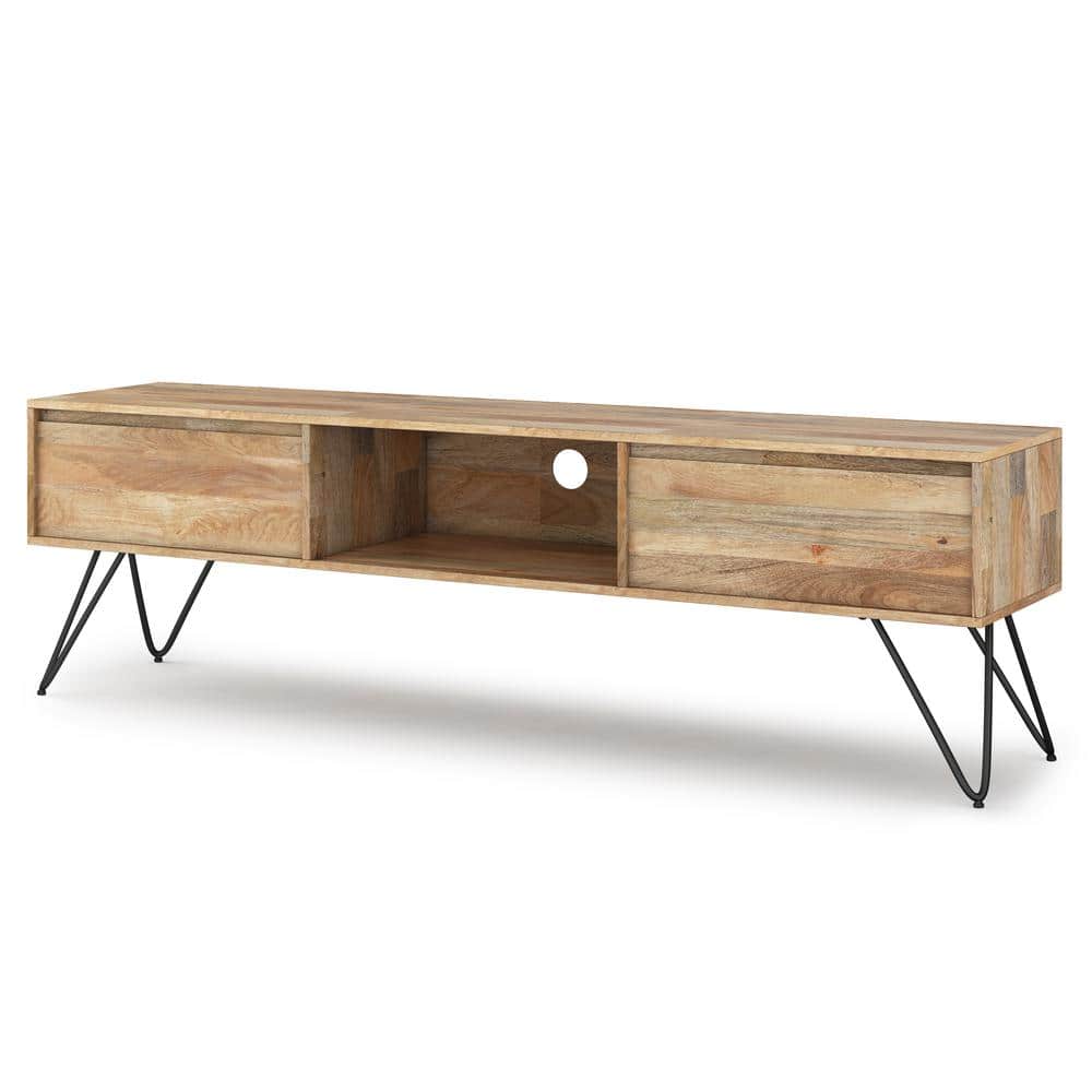 Hunter 68" Natural Mango Wood TV Stand with Black Metal Legs
