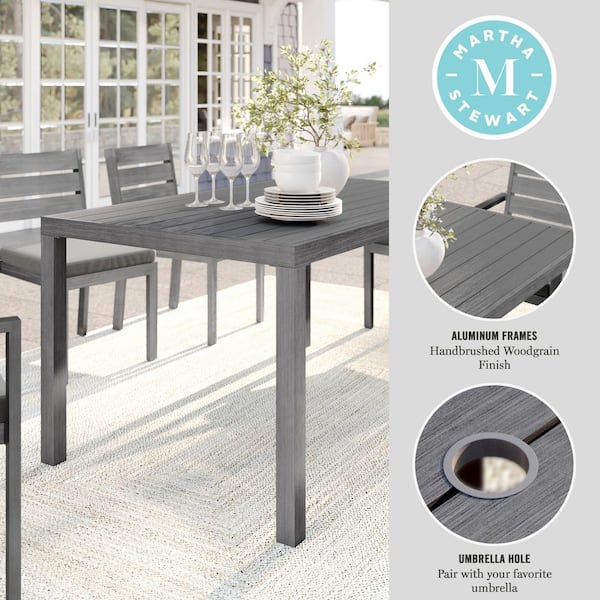 Bedford Gray Brushed Woodgrain Aluminum 60 in. Indoor-Outdoor Patio Table