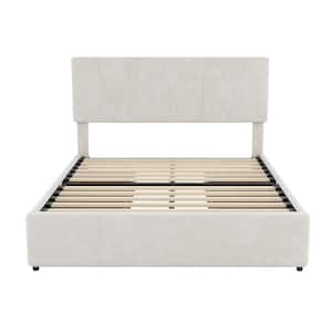 Frame Full Size Upholstery Platform Bed with 4 Drawers on 2 Sides Adjustable Headboard Beige