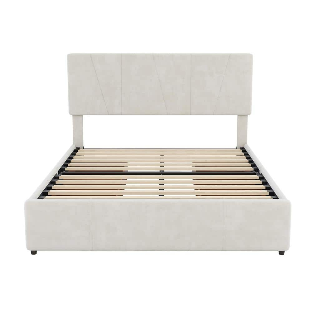 Polibi Frame Full Size Upholstery Platform Bed With 4 Drawers On 2 ...