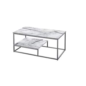 Mariana 42.25 in. White Rectangle Wood Coffee Table with Shelves, and Storage