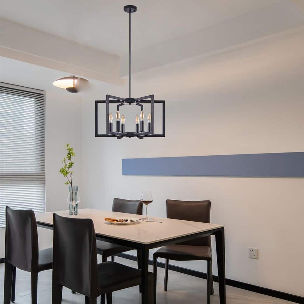 6-Light Matte Black Caged Pendant Light with Adjustable Height (Bulb Not Included) price history on PriceWatchPro