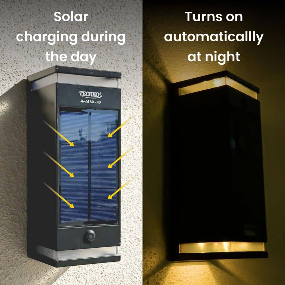 Black Dual-Direction Solar LED Outdoor Wall Sconce