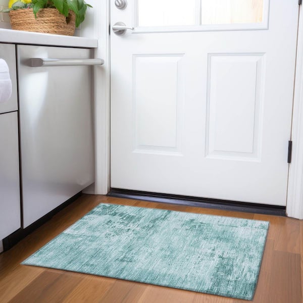 Mayfield Premium Machine Washable Abstract AMF1062 Teal 2 ft. x 3 ft. Area Rug