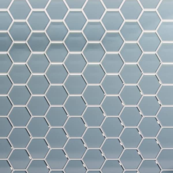 CRUZ BAY STUDIO 3 in. Beehive 10.25 in. x 11.75 in. Hexagon Aqua Blue Gloss Glass Mesh-Mounted Mosaic Tile (9.13 sq. ft./Case)