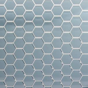 3 in. Beehive 10.25 in. x 11.75 in. Hexagon Aqua Blue Gloss Glass Mesh-Mounted Mosaic Tile (9.13 sq. ft./Case)