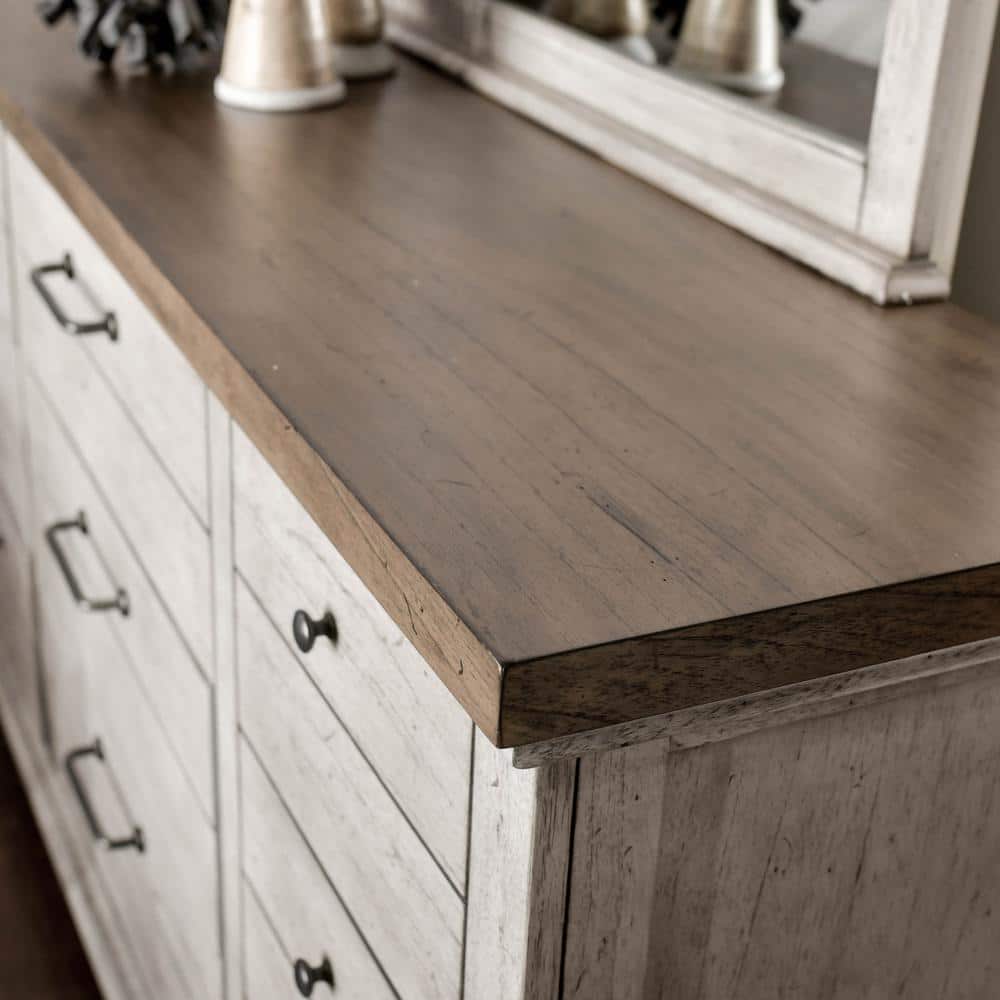 Rustic Farmhouse Ivory & Honey Nine-Drawer Dresser with Deep Storage