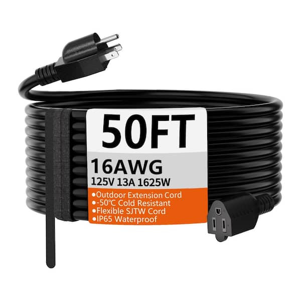 50ft 16 Gauge / 3 Conductors SJTW Indoor/Outdoor Extension Cord w/Black Vinyl Jacket, Waterproof, Cold Weather Resistant