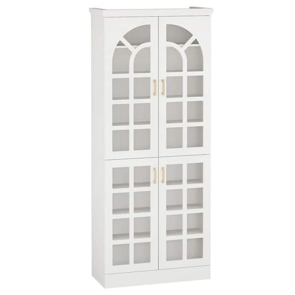 White 76 in. H Storage Cabinet with Doors and LED Lights, Pantry Cabinet with Adjustable Shelves for Living Room Home