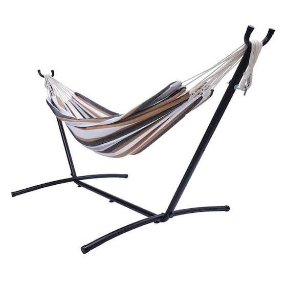 Atesun 12 ft. Free Standing, 475 lbs. Capacity, Heavy-Duty 2-Person Hammock  with Stand and Detachable Pillow in Dark Grey HDESH015 - The Home Depot