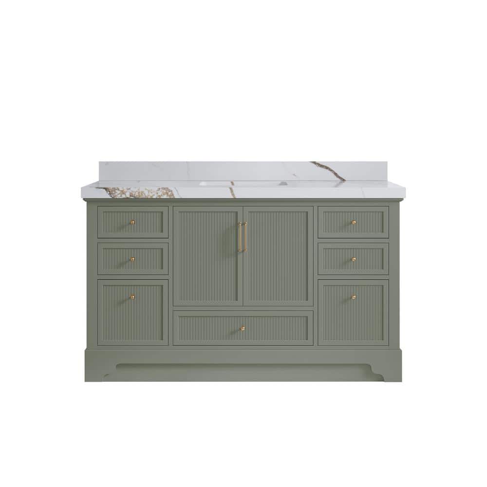 Alys 60 in. W x 22 in. D x 36 in. H Single Sink Bath Vanity in Evergreen with 2 in. Calacatta Gold Top price history on PriceWatchPro
