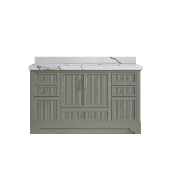 Willow Collections Alys 60 in. W x 22 in. D x 36 in. H Single Sink Bath Vanity in Evergreen with 2 in. Calacatta Gold Top