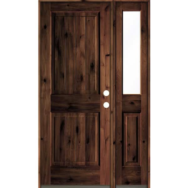 Krosswood Doors 46 in. x 80 in. Knotty Alder Square Top Left-Hand/Inswing Clear Glass Red Mahogany Stain Wood Prehung Front Door w/RHSL