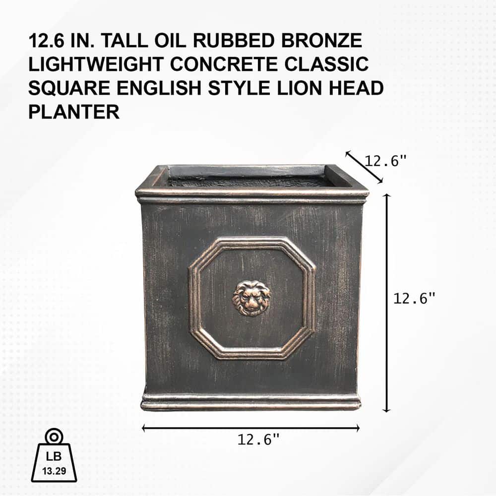 Lion Head Oil Rubbed Bronze Concrete Square Planter