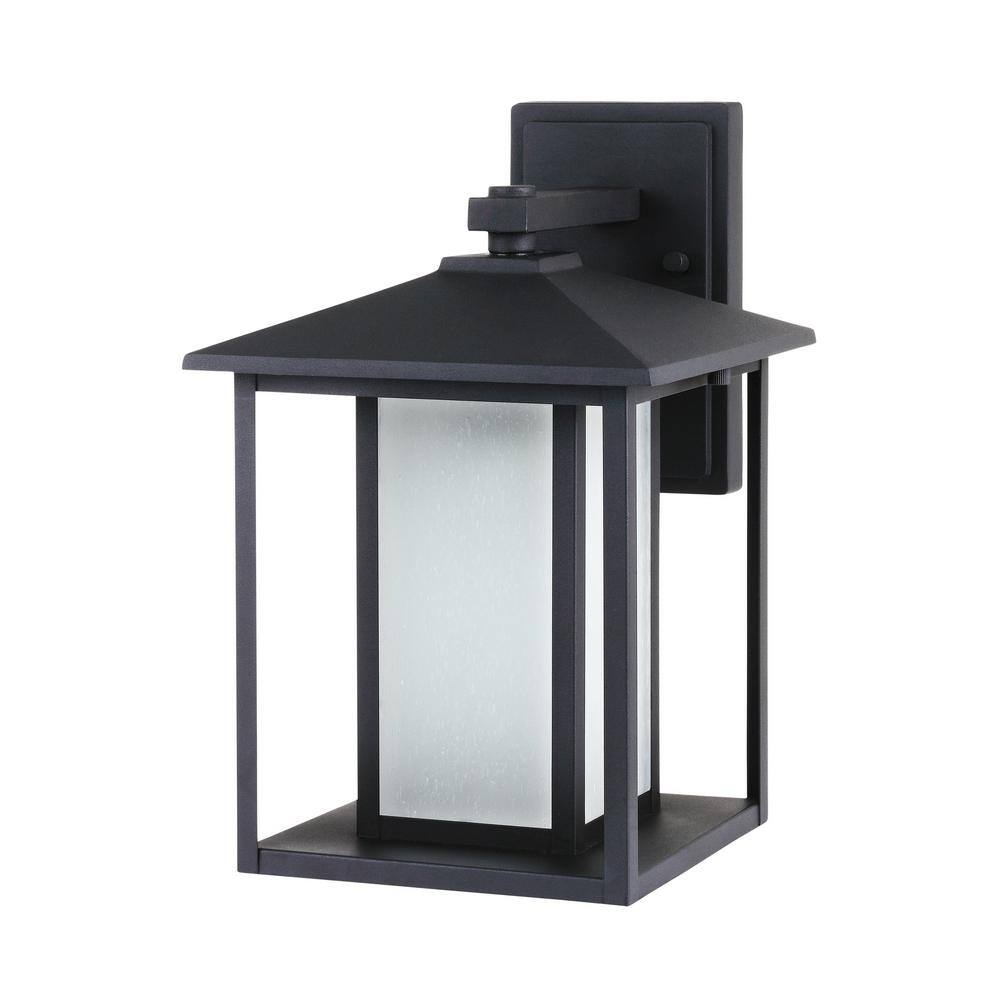 Black 14" Energy Star Outdoor Wall Lantern with Seeded Glass