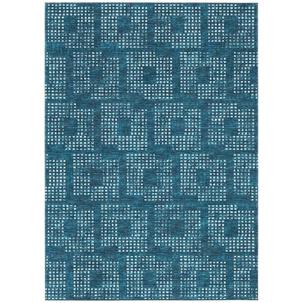 Eleanor Blue 9 ft. x 12 ft. Geometric Indoor/Outdoor Washable Area Rug