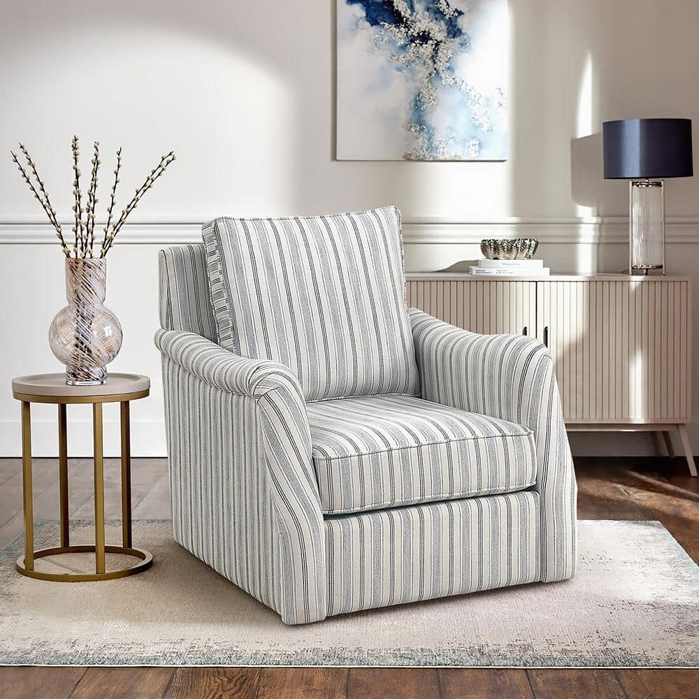 Lazzara Dorset Textured Upholstery Off White with Blue Stripe