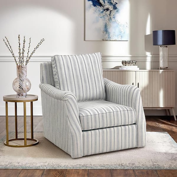 Dorset Textured Upholstery Off White with Blue Stripe Pattern Swivel Arm Chair