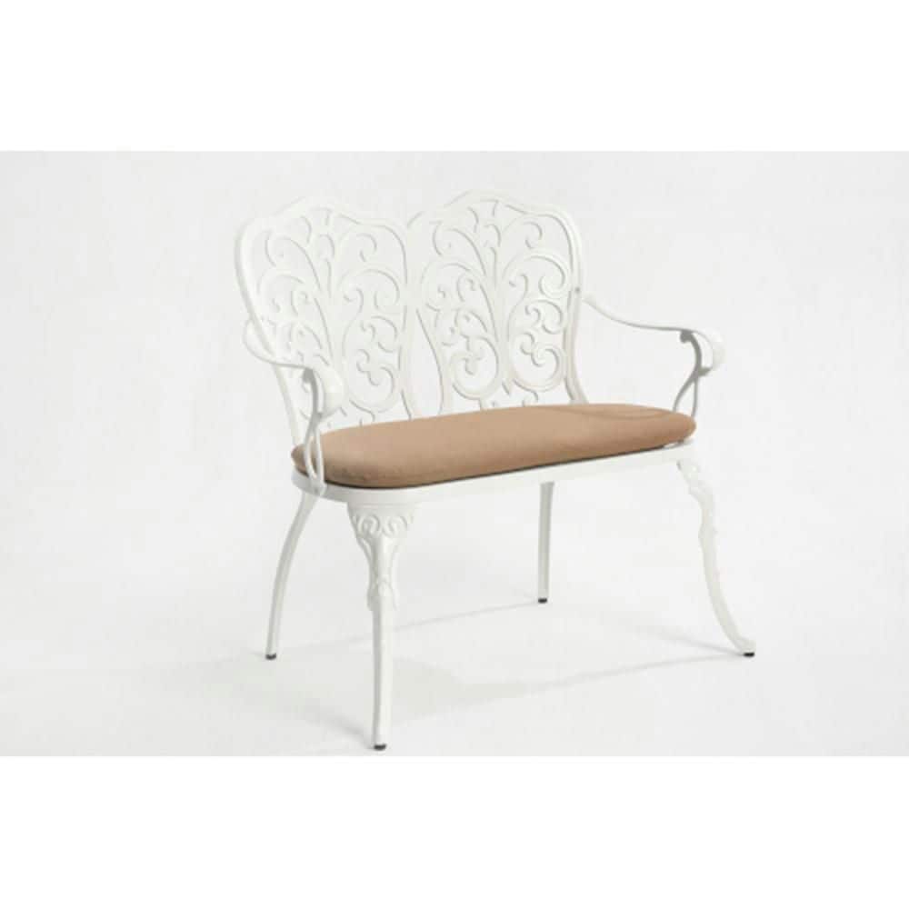 Cast Aluminum Plain Outdoor Loveseat Patio Garden and Park Bench with Floral Rose Design, White Cushion price history on PriceWatchPro