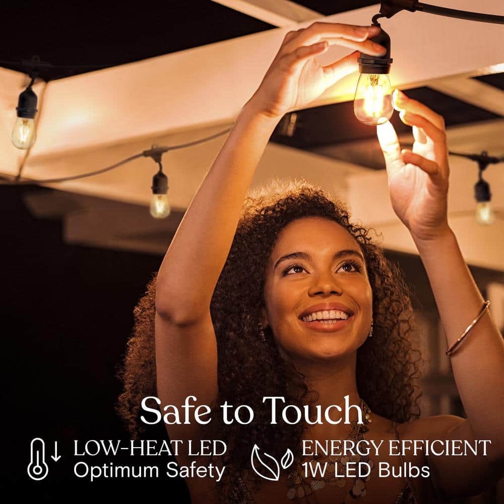 Brightech 7-Bulb LED Ambience Pro 1W 24ft 2700K S14 Indoor Outdoor Plug-in Hanging String Lights Clear Bulb Black Wire