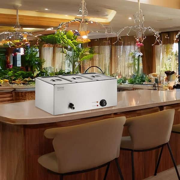 3-Pan Commercial Food Warmer, 17.4QT. Electric Steam Table, 1200W Professional Countertop Stainless Steel Buffet