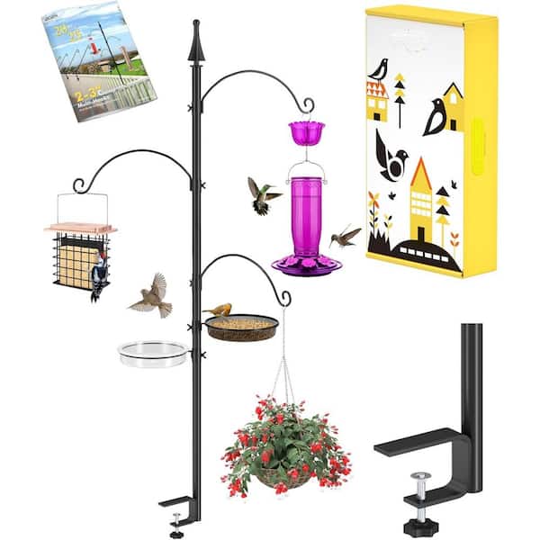 FAWEY TRED INC Metal Shepherds Hooks 45 in. Bird Feeder Hangers Deck Railing Humming Bird Feeders Hanging Tri-Hooks Plus Feeder Trays