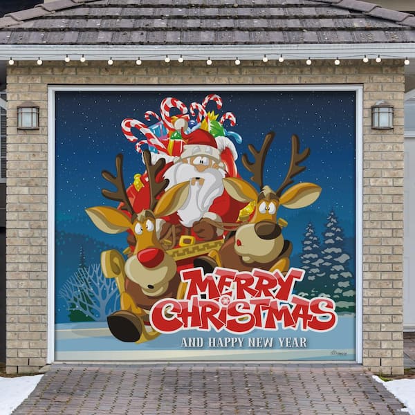 My Door Decor 7 ft. x 8 ft. Santa's Take off Holiday Garage Door Decor Mural for Single Car Garage