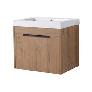 24 in. W x 18 in. D x 21.5 in. H Wall Mounted Single Bath Vanity in Imitative Oak with White Cultured Marble Top