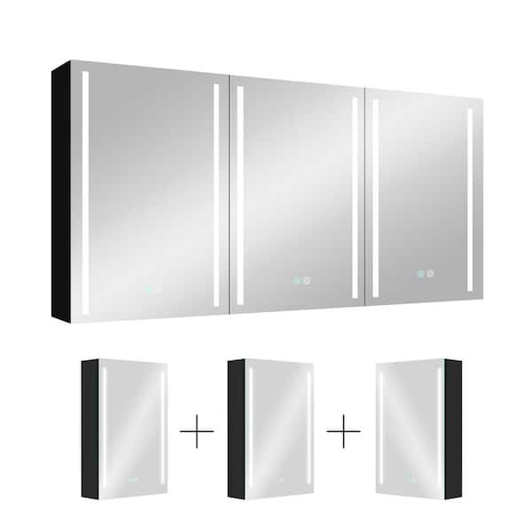 tunuo 60 in. W x 36 in. H Large Rectangular Black LED Light Anti-fog  Aluminum Surface Medicine Cabinet with Mirror SF-TH21-6 - The Home Depot