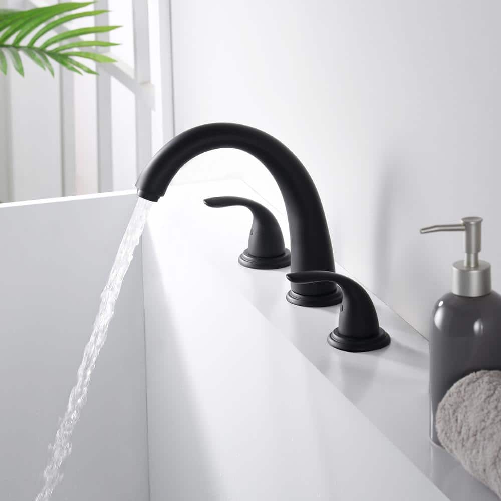 Matte Black Dual Handle Roman Tub Faucet with 8-3/8" Spout Reach