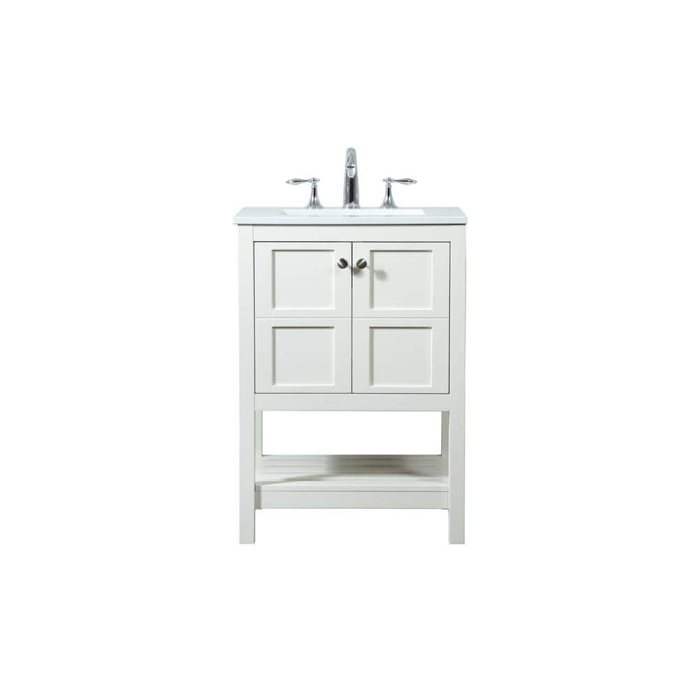 Timeless Home 24 in. W Single Bath Vanity in White with Quartz Vanity Top in Calacatta with White Basin