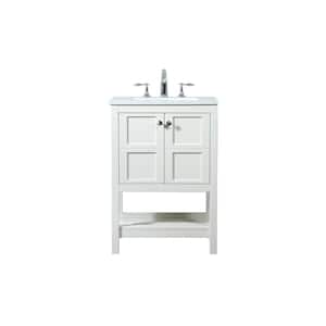 Timeless Home 24 in. W Single Bath Vanity in White with Engineered Stone Vanity Top in Calacatta with White Basin