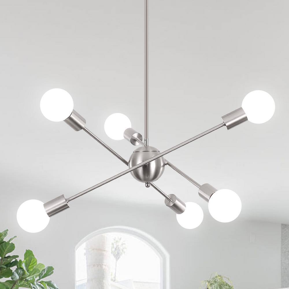 Nickel 6-Light Linear Sputnik Chandelier with Adjustable Height