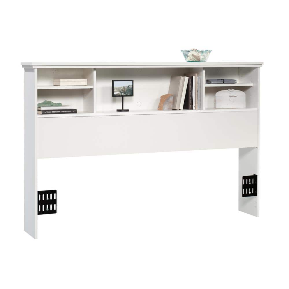 Soft White Full/Queen Wood Headboard with Storage Shelves