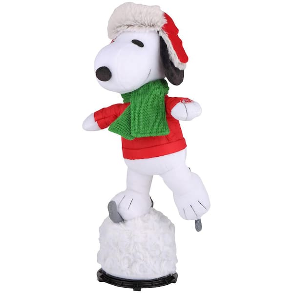 Unbranded 17.32 in. Ice Skating Animated Plush Snoopy in Red Winter Outfit