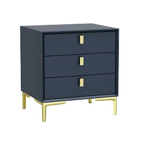 Black 3-Drawers 19.6 in. Width x 21.3 in. Height Wooden Nightstand, Bed Side Table with Golden Legs for Bedside Storage