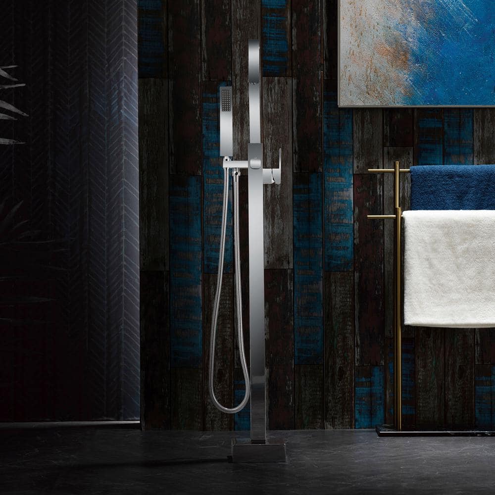 Polished Chrome Freestanding Tub Faucet with Hand Shower