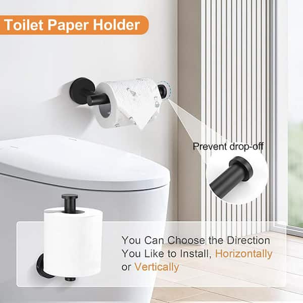 ruiling - Porter 6- Piece Bath Hardware Set with Towel Ring Toilet Paper Holder Towel Hook and Towel Bar in Stainless Steel Black