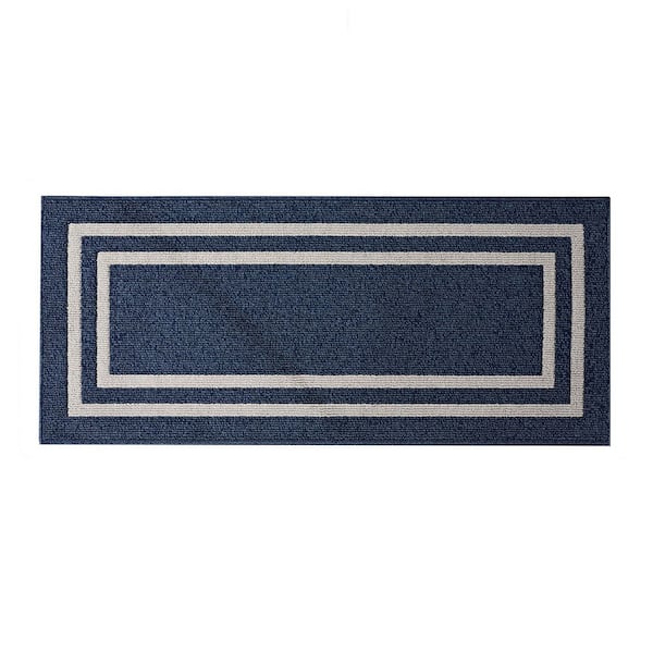 Nautica Double Line Denim Twist/Light Gray 2 ft. x 6 ft. Tufted Border Polypropylene Runner Rug