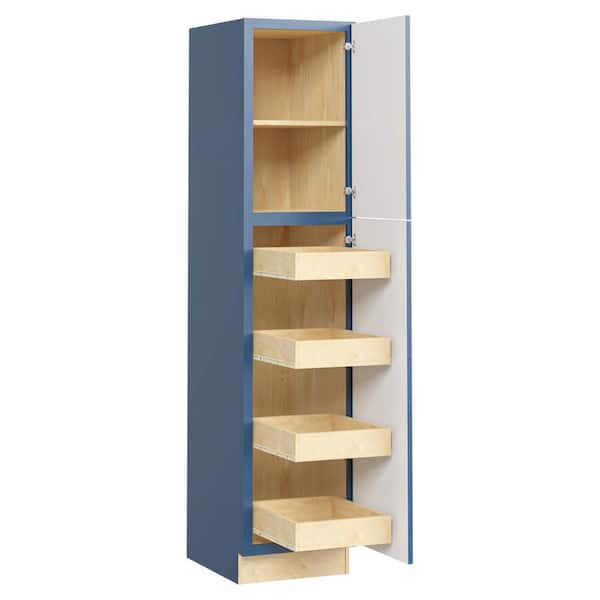 Home Decorators Collection Washington Vessel Blue Plywood Shaker Assembled Utility Pantry Kitchen Cabinet 4 ROT Sf Cl R 18 in W x 24 in D x 84 in H
