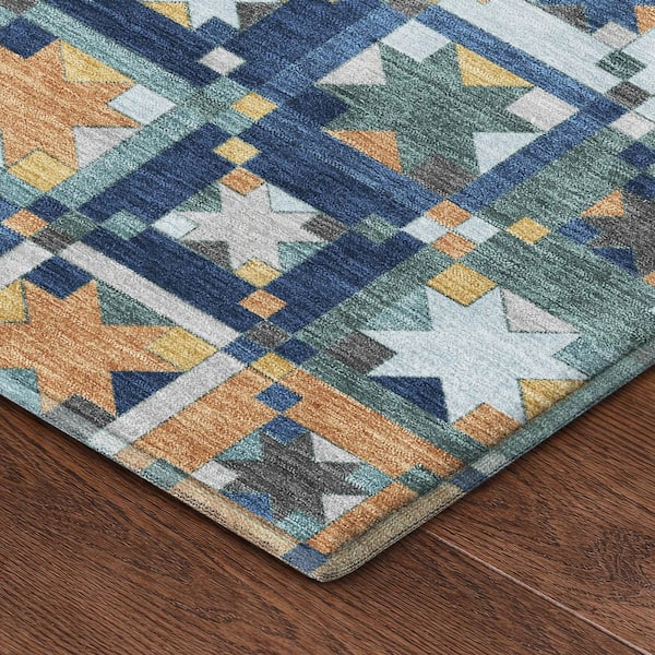 Mayfield Premium Machine Washable Abstract AMF2553 Teal 3 ft. x 4 ft. Area Rug