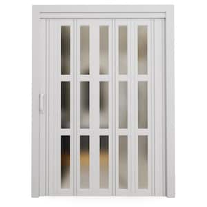 38 in. x 78.75 in. White 3-Lite Imitation Frosted Glass Acrylic and Vinyl Accordion Door with Hardware
