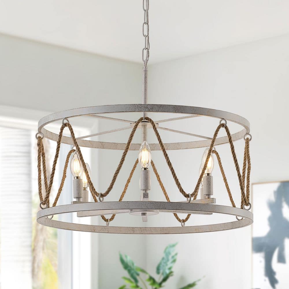 6-Light Farmhouse White Chandelier with Gold Rope Ring for Dining Room Kitchen Island Living Room Entryway price history on PriceWatchPro