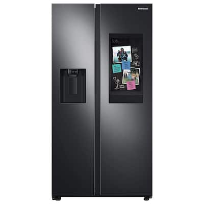 36 in. 21.5 cu. ft. Smart Side by Side Refrigerator with Family Hub in Black Stainless Steel, Counter Depth