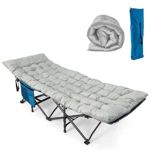Wide Foldable Camping Cot Heavy-Duty Steel Sleeping Cot with Sleeping Mattress Grey