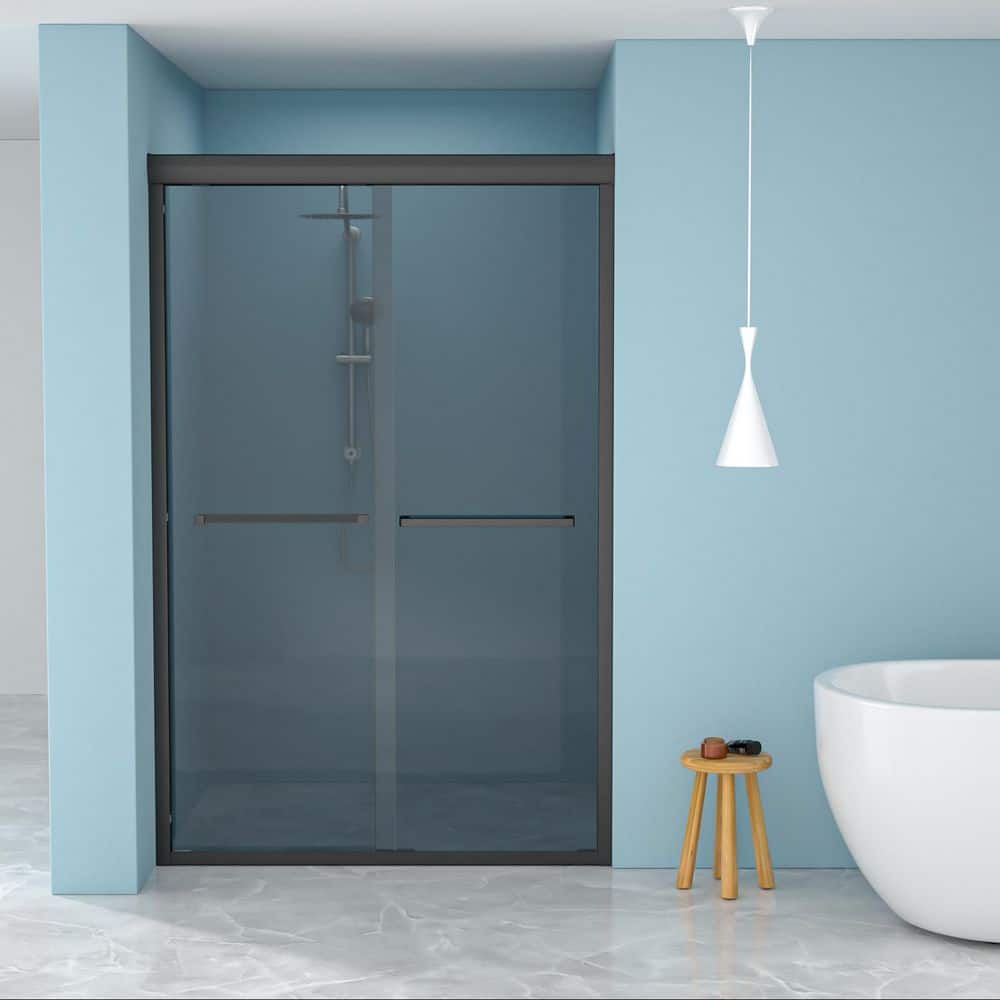 48 in. W x 76 in. H Double Sliding Framed Shower Door in Matte Black Finish with Clear Tempered Glass price history on PriceWatchPro