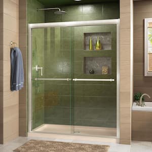 Duet 30 in. D x 60 in. W x 74.75 in. H Semi-Frameless Sliding Shower Door in Brushed Nickel with Center Drain Base