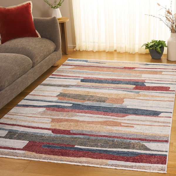 Forum 9 ft. x 13 ft. Ivory/Rust Blue Abstract Striped Area Rug