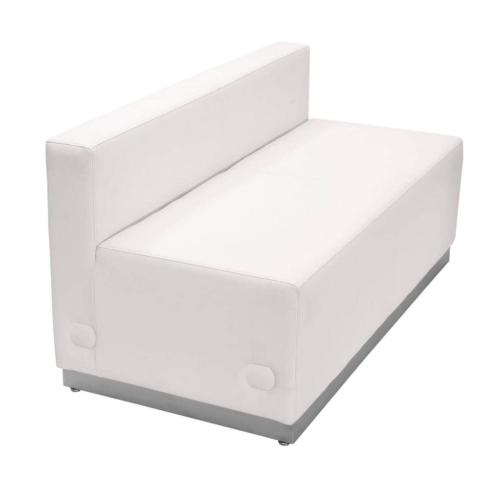 White Faux Leather Armless Loveseat with Metal Base